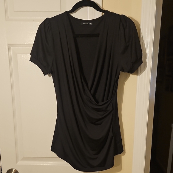 PattyBoutik Black Draped Blouse - Picture 1 of 5
